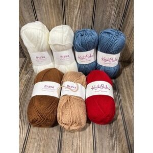 Lot of 7 Skeins Knit Picks Brava Worsted Weight Mixed Colors Yarn